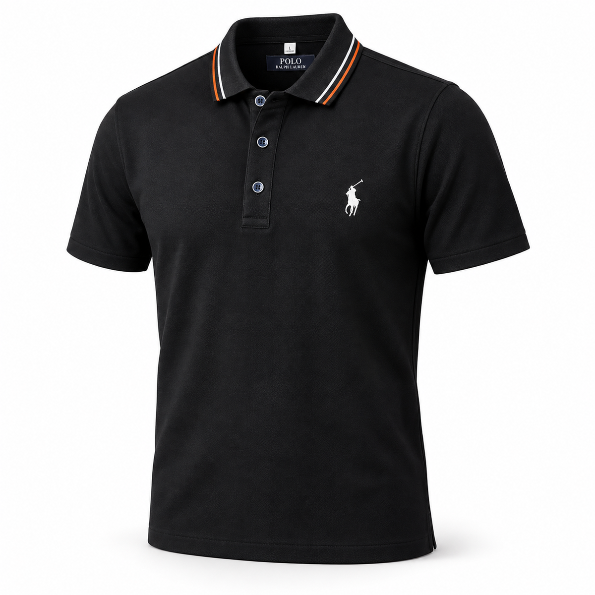 Polo Ralph Lauren negro con cuello a rayas