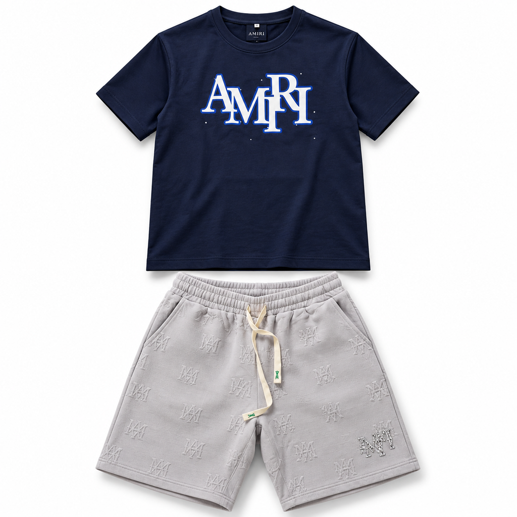 Conjunto AMIRI azul marino y gris claro
