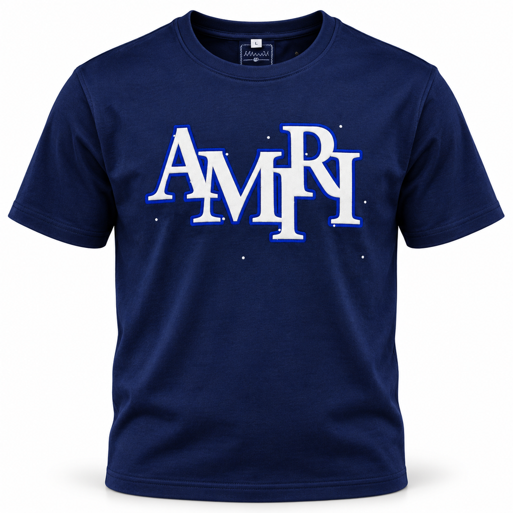 Conjunto AMIRI azul marino y gris claro