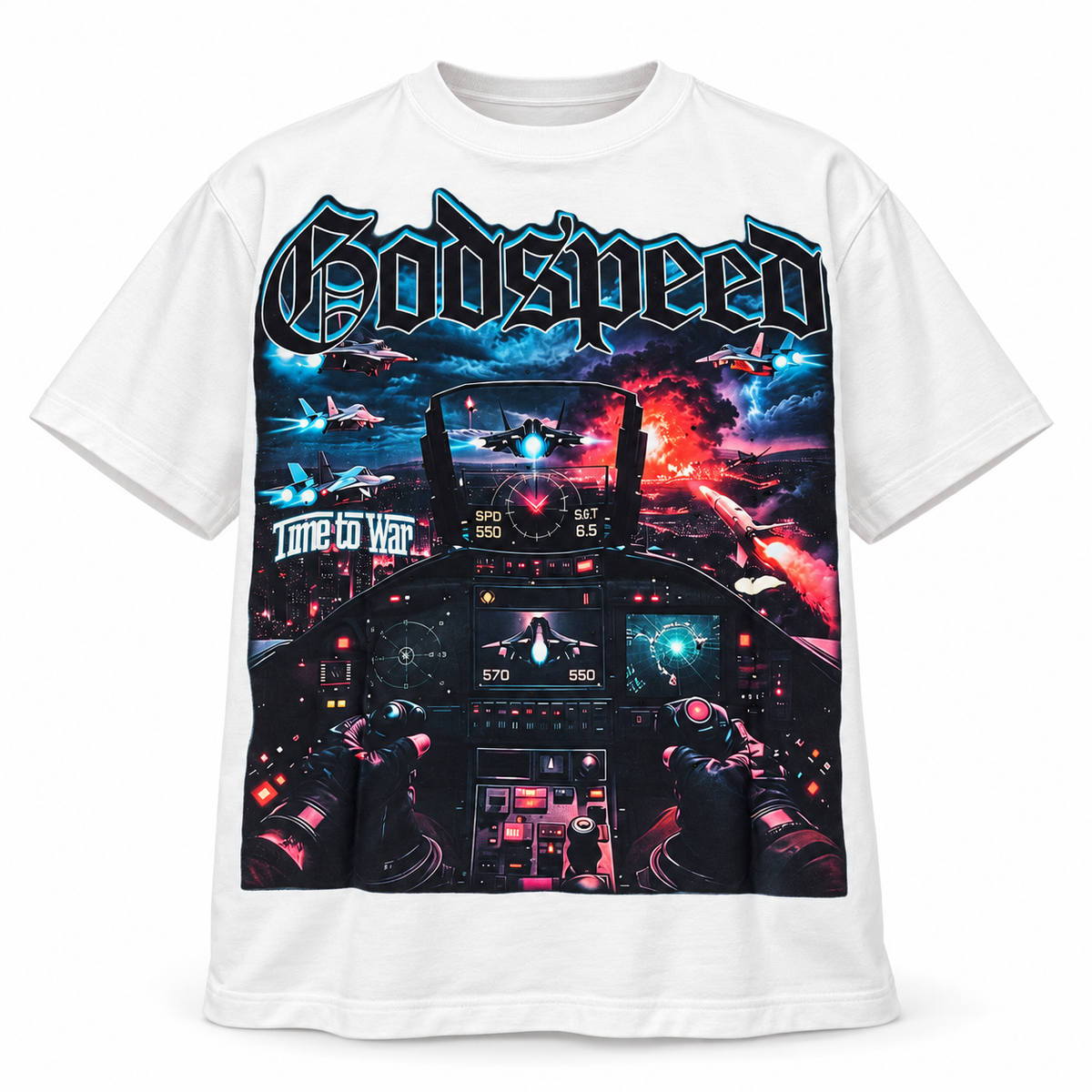🤍 Camiseta Godspeed blanca – Fighter Jets ✈️