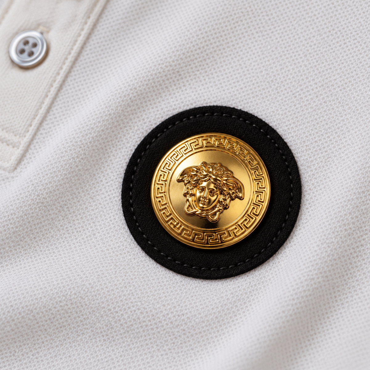 Polo Versace Blanco con Medallón Dorado